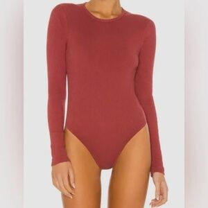 REDONE x Hanes Red Ribbed Long-Sleeve Stretch Cotton Bodysuit Size Small